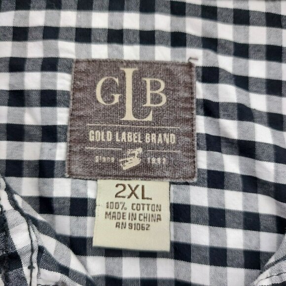 GLB Gold Label Brand Short Sleeve Black White Plaid Button Up Mens 2XL - Picture 5 of 9